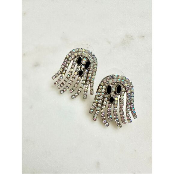 Iridescent ghost rhinestone Halloween earrings - Picture 2 of 6